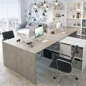mesa estudio gris cemento estantes amazon