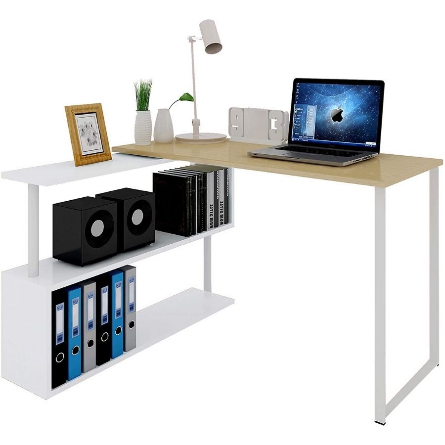 comprar mesa oficina color madera y blanco amazon